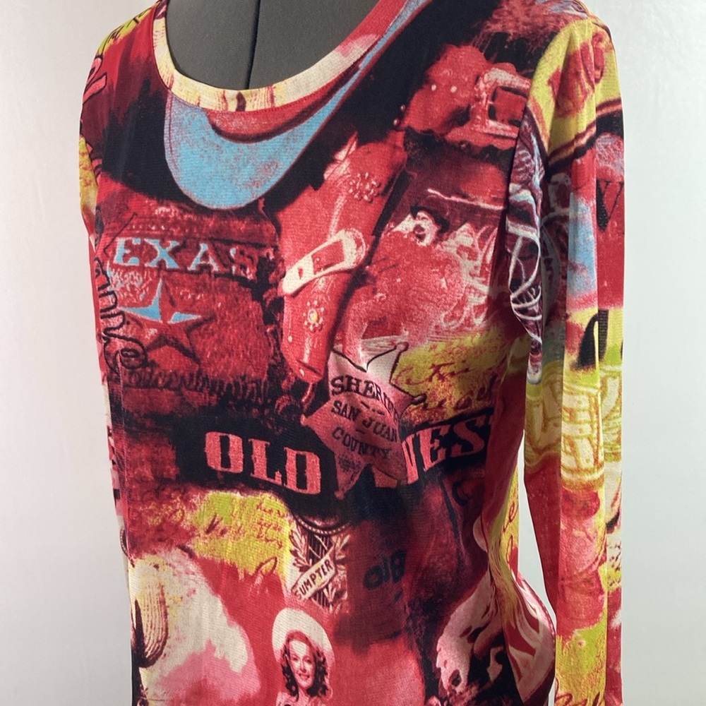 ELCC Top Women Size M Western Multi Colors 3/4 Sleeve